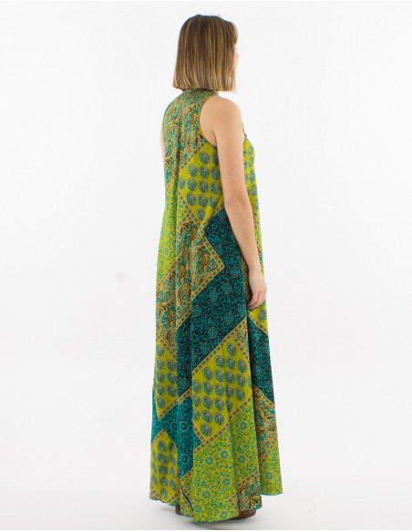 Vestido largo poliester estampado sari