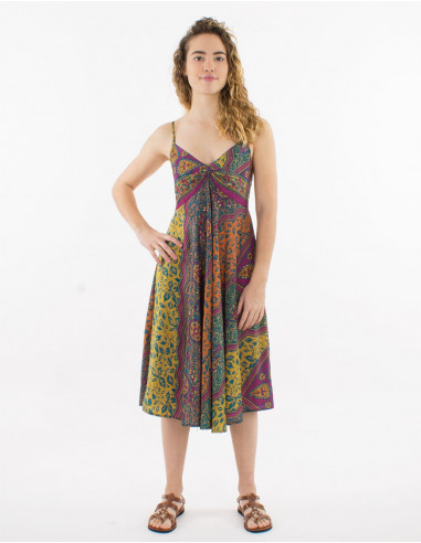 Vestido corto poliester tirantes estampado sari...