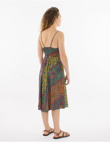 Vestido corto poliester tirantes estampado sari...