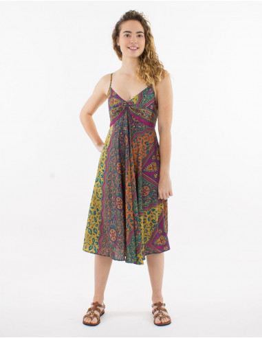 Vestido corto poliester tirantes estampado sari...