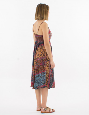 Vestido corto poliester tirantes estampado sari...