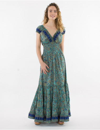 Vestido largo poliester cintura smocke...