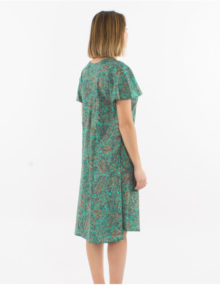 Vestido poliester mangas cortas estampado sari