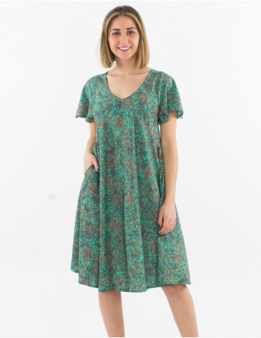 Vestido poliester mangas cortas estampado sari