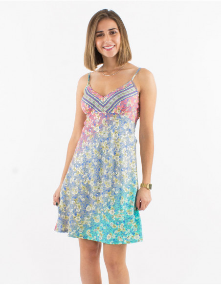 Vestido corto poliester tirantes estampado plateado