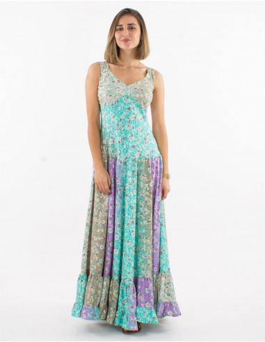 Vestido largo poliester estampado plateado