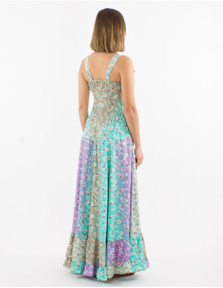 Vestido largo poliester estampado plateado