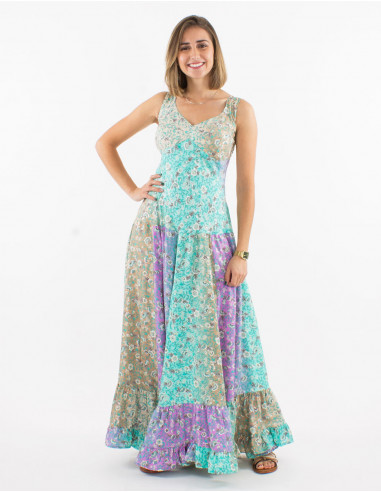 Vestido largo poliester estampado plateado