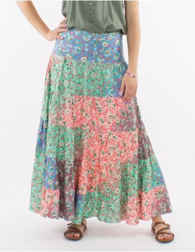 Falda larga poliester estampado plateado