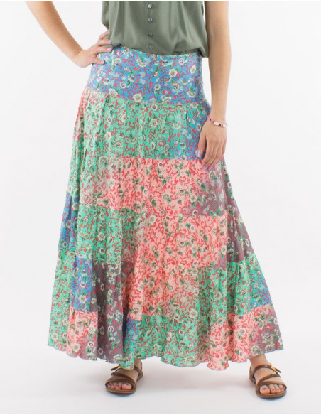 Falda larga poliester estampado plateado