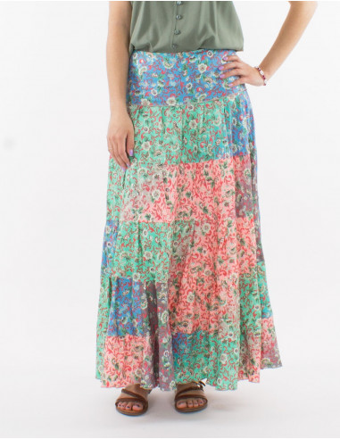 Falda larga poliester estampado plateado