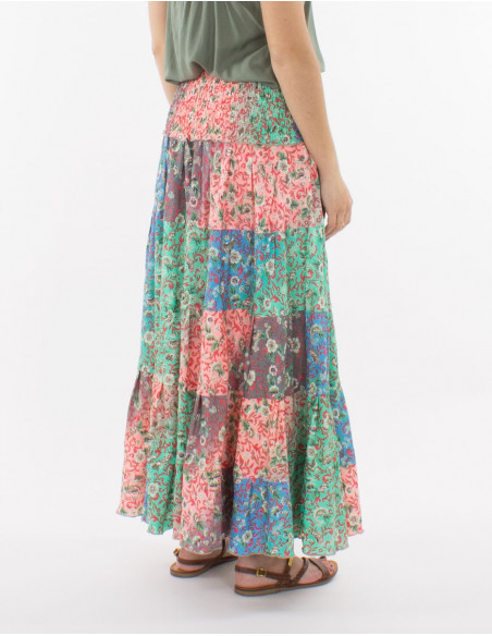 Falda larga poliester estampado plateado