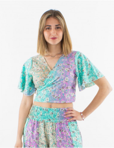 Blusa poliester mangas cortas estampado plateado