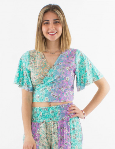 Blusa poliester mangas cortas estampado plateado