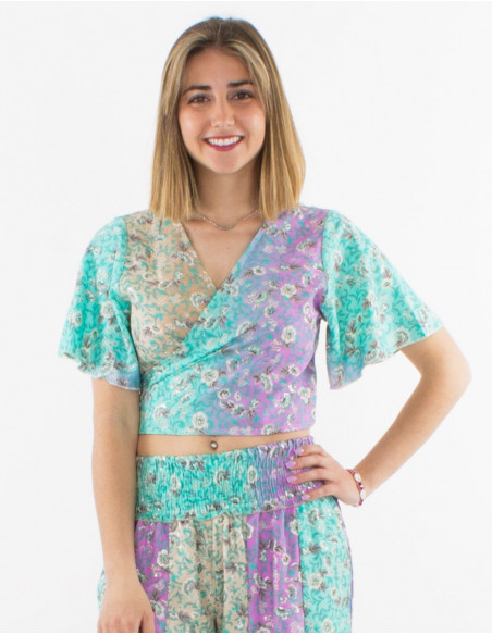 Blusa poliester mangas cortas estampado plateado