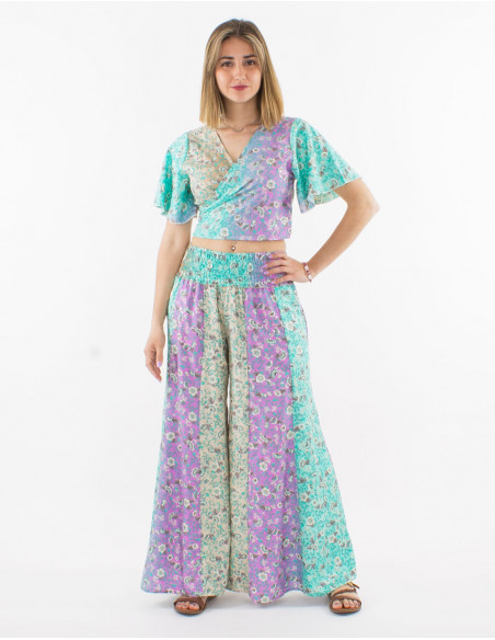 Blusa poliester mangas cortas estampado plateado