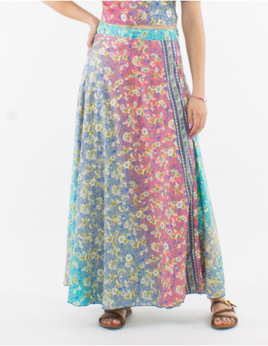 Falda larga poliester cruzada estampado plateado