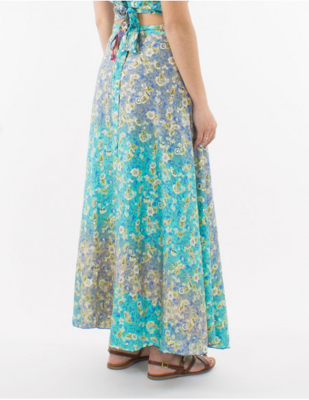 Falda larga poliester cruzada estampado plateado