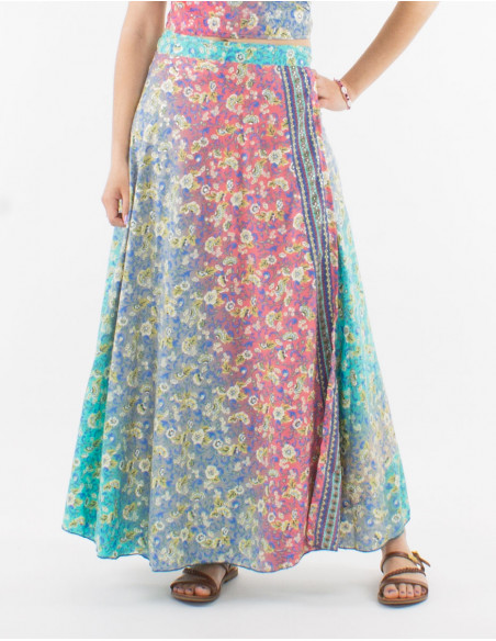 Falda larga poliester cruzada estampado plateado