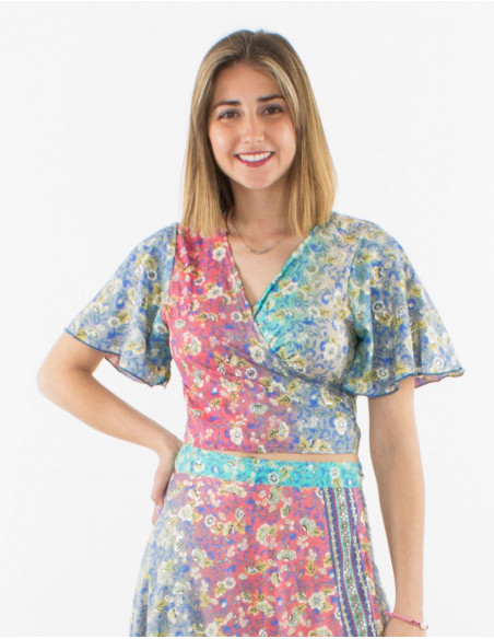 Blusa poliester mangas cortas estampado plateado