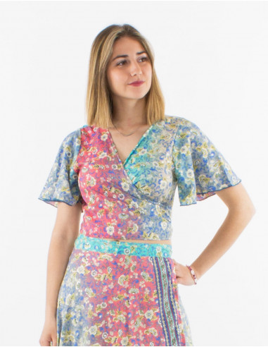 Blusa poliester mangas cortas estampado plateado