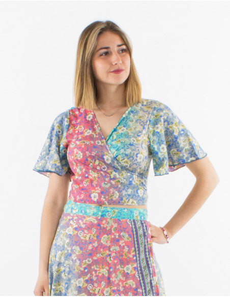 Blusa poliester mangas cortas estampado plateado