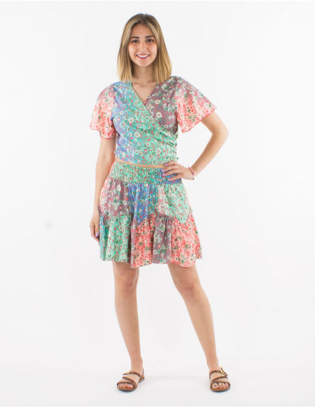 Blusa poliester mangas cortas estampado plateado