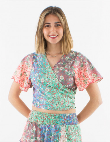 Blusa poliester mangas cortas estampado plateado