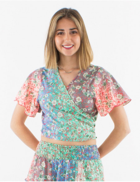 Blusa poliester mangas cortas estampado plateado