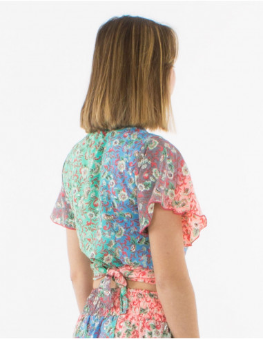 Blusa poliester mangas cortas estampado plateado