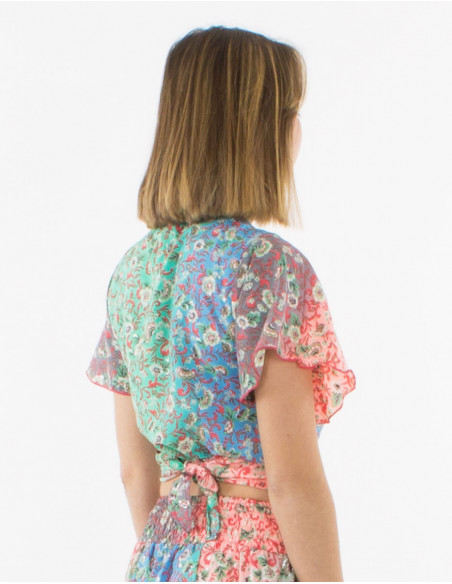 Blusa poliester mangas cortas estampado plateado