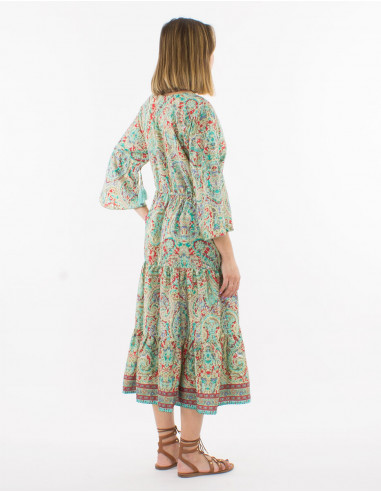 Vestido poliester mangas 3/4 estampado sari