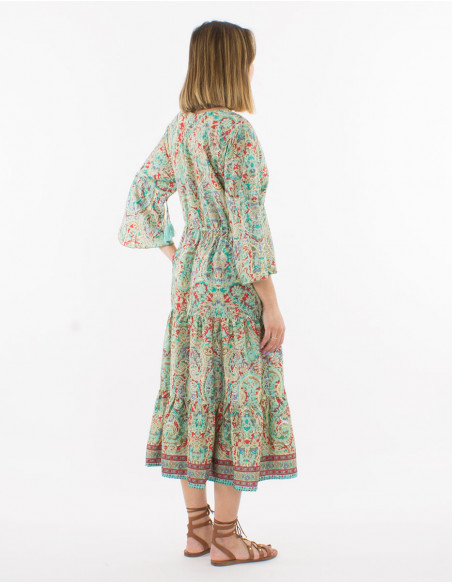 Vestido poliester mangas 3/4 estampado sari