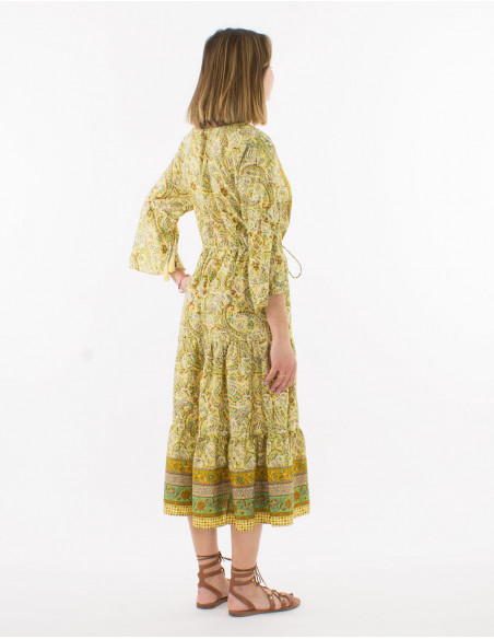 Vestido poliester mangas 3/4 estampado sari