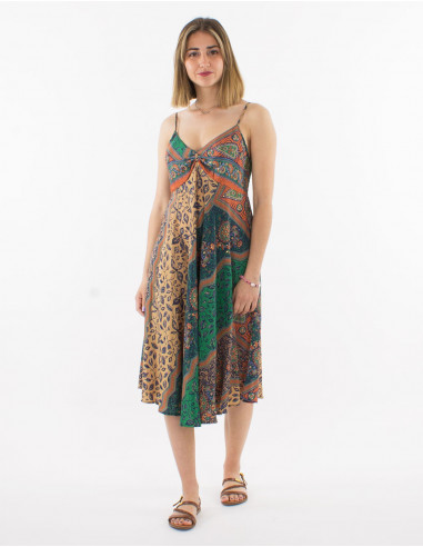 Vestido corto poliester tirantes estampado sari...