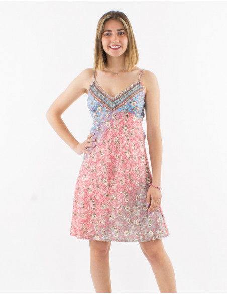 Vestido corto poliester tirantes estampado plateado