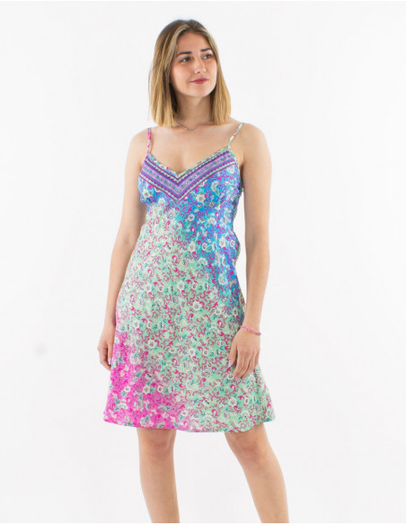 Vestido corto poliester tirantes estampado plateado