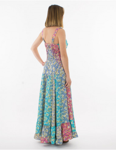 Vestido largo poliester estampado plateado