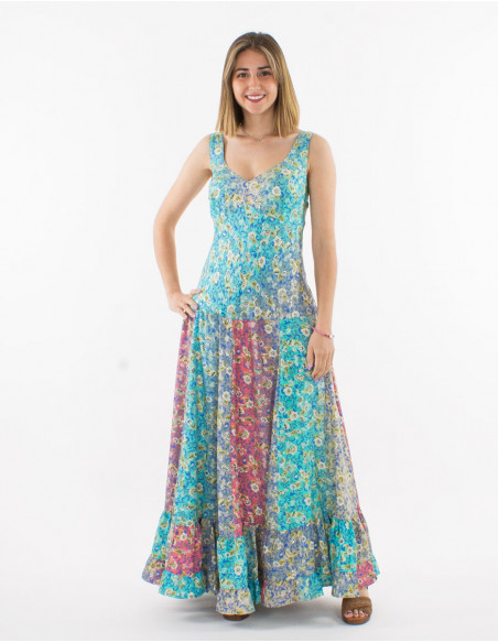 Vestido largo poliester estampado plateado