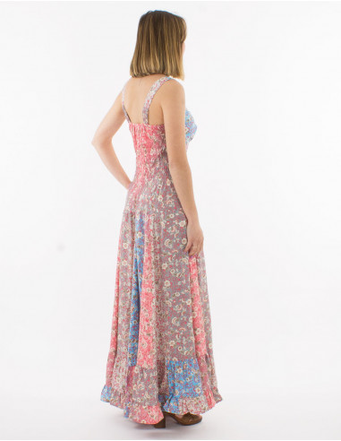 Vestido largo poliester estampado plateado