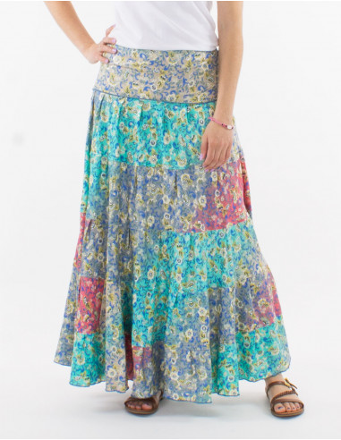 Falda larga poliester estampado plateado