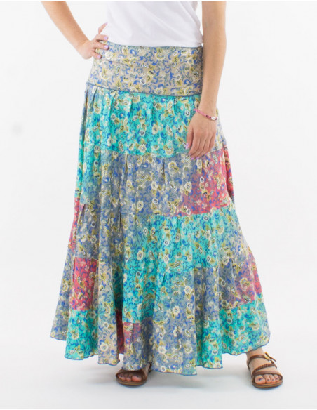 Falda larga poliester estampado plateado