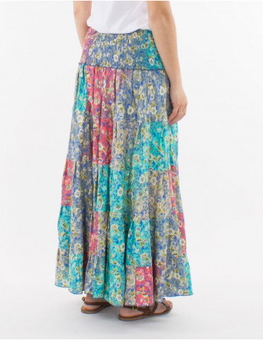 Falda larga poliester estampado plateado