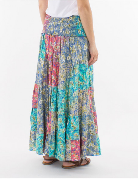 Falda larga poliester estampado plateado