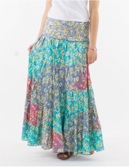 Falda larga poliester estampado plateado