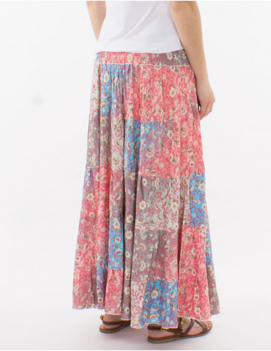 Falda larga poliester estampado plateado