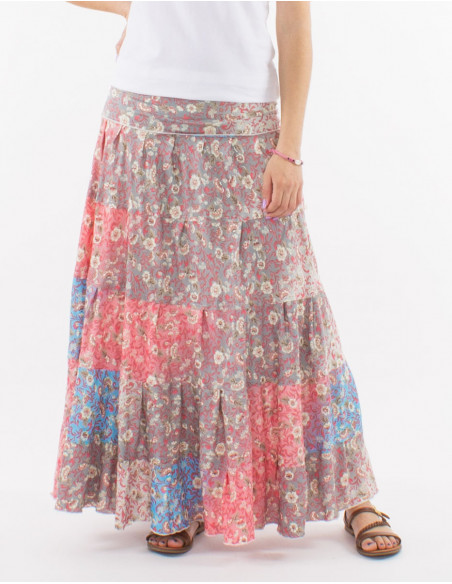 Falda larga poliester estampado plateado