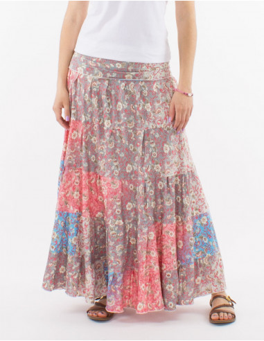 Falda larga poliester estampado plateado