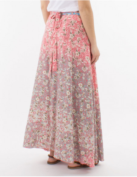 Falda larga poliester cruzada estampado plateado