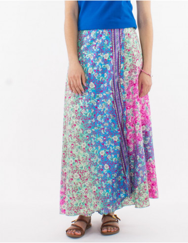 Falda larga poliester cruzada estampado plateado